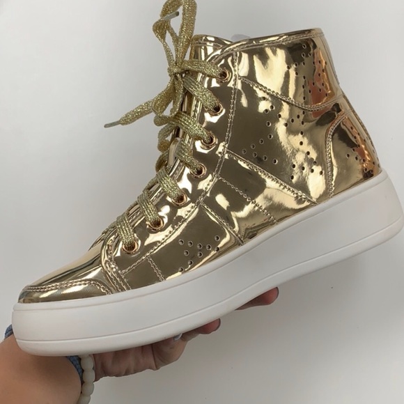 Glaze Shoes - GOLD PATENT LEATHER HIGHTOP SNEAKERS